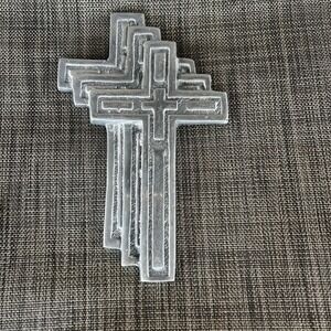 Vintage Mexican Pewter Triple Layered Staggered Wall Cross Religious Art 8.5"